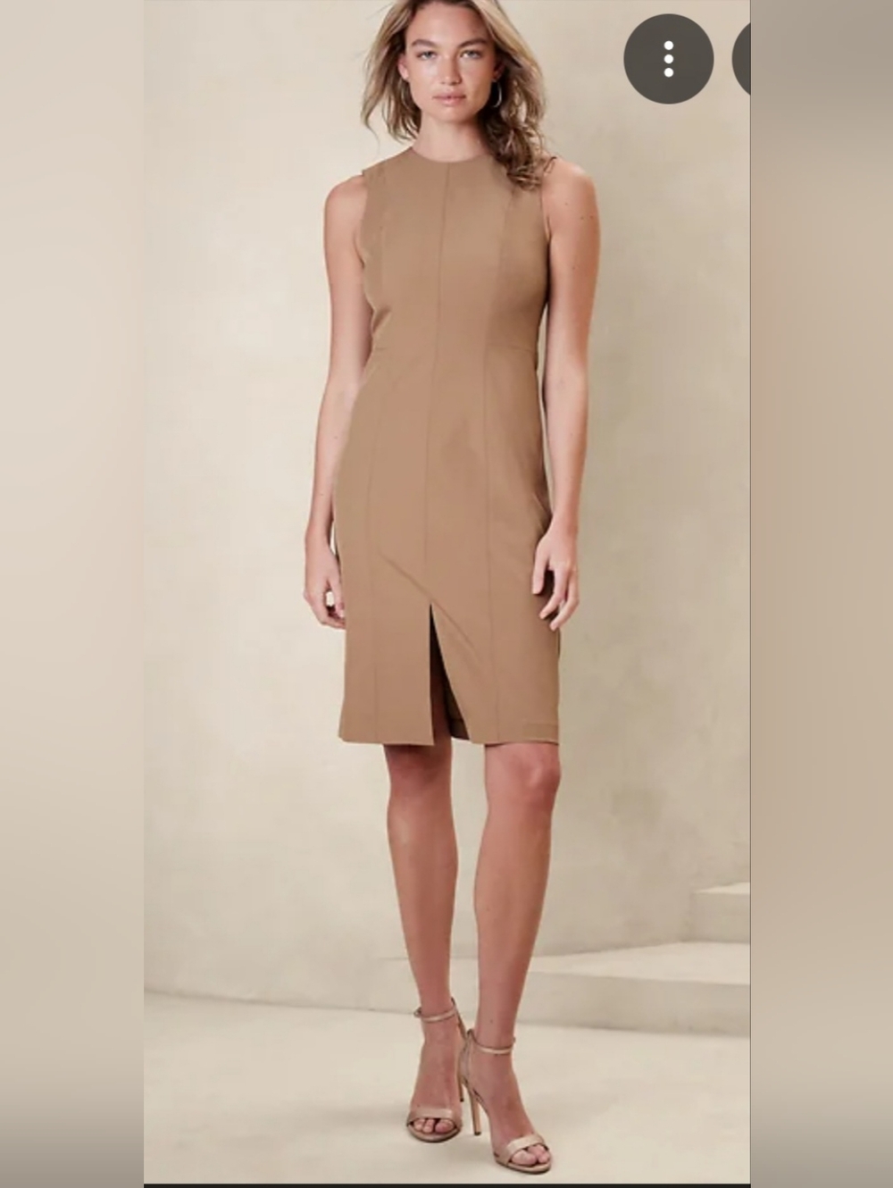 Banana Republic Sleeveless Tan Sheath Dress with Front Slit